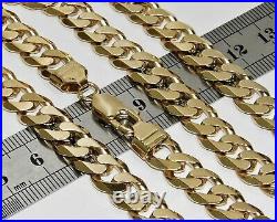 SOLID 9CT YELLOW GOLD ON SILVER 20 INCH HEAVY CHUNKY CURB CHAIN MEN'S 63.5g