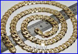 SOLID 9CT YELLOW GOLD ON SILVER 22 INCH HEAVY CHUNKY CURB CHAIN MEN'S 64.6g