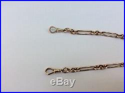 SUPERB 9ct GOLD EDWARD VII DOUBLE STRANDED ALBERT FOB WATCH CHAIN WITH T-BAR