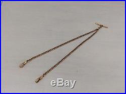 SUPERB 9ct GOLD VICTORIAN DOUBLE STRANDED ALBERT FOB WATCH CHAIN WITH T-BAR