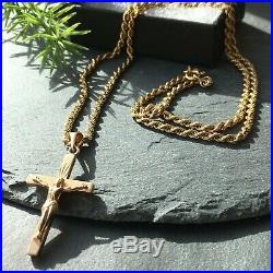 SUPERB 9ct YELLOW GOLD CHRIST ON CROSS & 9ct GOLD ROPE 23 3/4 CHAIN 18.27g