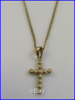 Secondhand 9ct Yellow Gold Multi Diamond Cross Pendant & 9ct Gold Chain 18inches