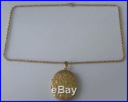 Secondhand 9ct yellow gold large oval locket & 9ct gold chain (19inches)