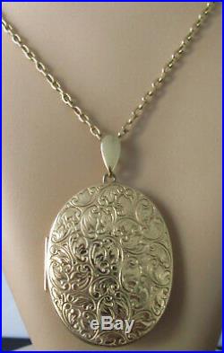 Secondhand 9ct yellow gold large oval locket & 9ct gold chain (19inches)