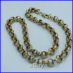 Solid 9ct 375 Yellow Gold Engraved & Plain Link Belcher Necklace 20 41.9g L132