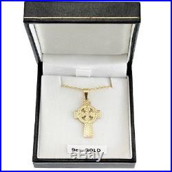 Solid 9ct Gold Celtic Cross with 18 Gold Chain & Gift Box