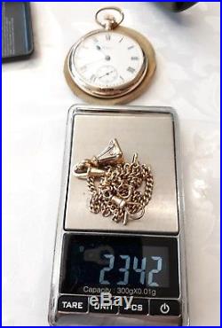 Solid 9ct Gold Waltham Bartlett Pocket Watch 1922 WITH 9ct Gold watch chain+ Fob