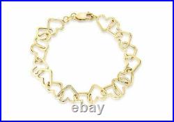 Solid 9ct Yellow Gold Open Love Heart Belcher Chain Bracelet 19cm/7.5 Gift Box
