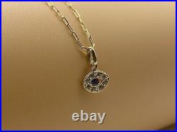 Solid 9ct Yellow Gold Turkish Blue Evil Eye Necklace Paper Clip Chain 18 New