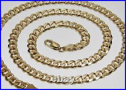 Solid 9ct Yellow Gold on Silver Curb Chain 7mm 16 18 20 22 24 26 30 inch