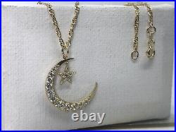 Solid Genuine 9K Gold Moon&Star Pendant Necklace Necklet Chain 18