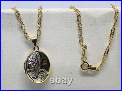 Solid Genuine 9K Yellow Gold Oval Locket Pendant&Necklace Chain 18