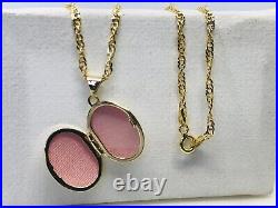 Solid Genuine 9K Yellow Gold Oval Locket Pendant&Necklace Chain 18