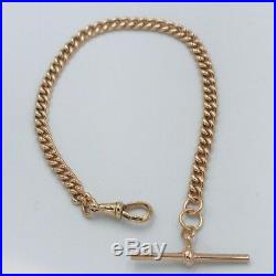 Solid Heavy Victorian 9ct Gold Single Albert Watch Chain & T Bar/ Bracelet #453
