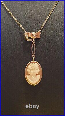 Stunning 9ct Gold Lavalier Cameo Necklace Pendant See Details/Photos