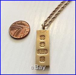 Superb Heavy Solid Gold Vintage 9ct Ingot Pendant on Long 9ct Gold Chain 30 inch