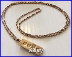 Superb Heavy Solid Gold Vintage 9ct Ingot Pendant on Long 9ct Gold Chain 30 inch