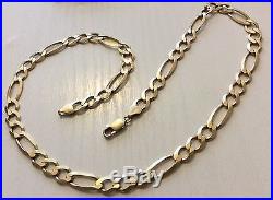 Superb Men's Full Hallmarked Very Heavy Solid 9ct Gold Big Figaro Neck Chain