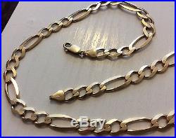 Superb Men's Full Hallmarked Very Heavy Solid 9ct Gold Big Figaro Neck Chain