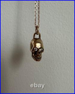 The Great Frog 9ct Gold Skull Pendant + Chain Diamonds Set in The Eyes