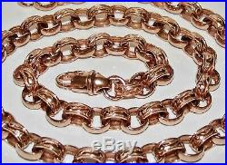 UK HALLMARKED 9CT ROSE GOLD ON SILVER PATTERNED BELCHER LINK CHAIN 20 inch