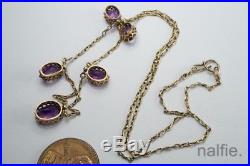 V PRETTY ANTIQUE 9ct GOLD AMETHYST CHAIN NECKLACE c1900