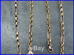 VINTAGE 9ct GOLD FACTED BELCHER & BATON LINK NECKLACE CHAIN 18 inch C. 1990