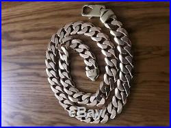 Very Heavy 181 Grammes Solid 9 Ct Gold Curb Chain Necklace 22.5 inches long 15mm