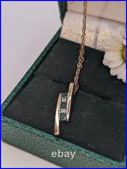 Very Pretty Emerald & Diamond Necklace/Pendant 9ct Gold, Chain Is 20 In Length
