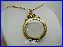 Victorian 9ct Gold Double Sided Glass Bow Top Locket & 9ct Gold Chain