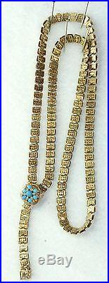 Victorian Antique 9k 9ct Gold Book Chain Turquoise Necklace