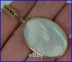 Victorian Mother of Pearl Hand Painted Pendant & 9ct Gold Chain 0152