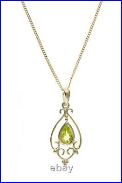 Victorian Peridot Pendant Yellow Gold Necklace Hallmarked 18 Chain British Made