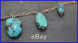 Victorian TURQUOISE MATRIX Graduated Nuggets on 9ct Gold Chain Unusual NECKLACE