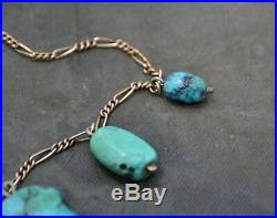 Victorian TURQUOISE MATRIX Graduated Nuggets on 9ct Gold Chain Unusual NECKLACE