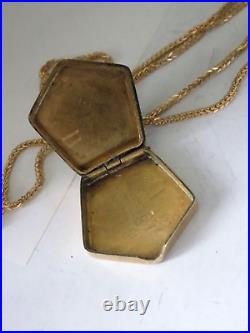 Vintage 375 Gold Engraved Unique Shape Locket Long 24 ins Chain Necklace 5.5g