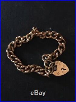 Vintage 9ct Gold Charm Bracelet with Lock & Safety Chain. Solid Links