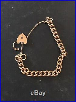 Vintage 9ct Gold Charm Bracelet with Lock & Safety Chain. Solid Links