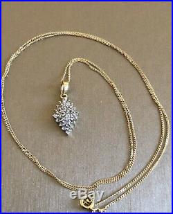 Vintage 9ct Gold Diamond Necklace 0.25ct Square Cluster 22inch Chain
