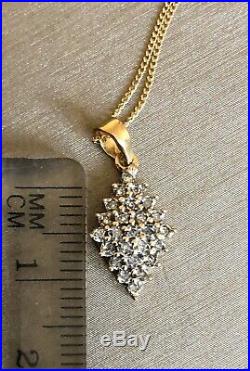 Vintage 9ct Gold Diamond Necklace 0.25ct Square Cluster 22inch Chain