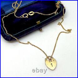 Vintage 9ct Gold Heart Padlock Necklace 9k Yellow Gold Hallmarked 18 Inch Chain