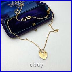 Vintage 9ct Gold Heart Padlock Necklace 9k Yellow Gold Hallmarked 18 Inch Chain