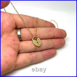 Vintage 9ct Gold Heart Padlock Necklace 9k Yellow Gold Hallmarked 18 Inch Chain