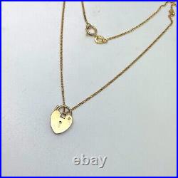 Vintage 9ct Gold Heart Padlock Necklace 9k Yellow Gold Hallmarked 18 Inch Chain