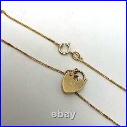 Vintage 9ct Gold Heart Padlock Necklace 9k Yellow Gold Hallmarked 18 Inch Chain