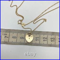 Vintage 9ct Gold Heart Padlock Necklace 9k Yellow Gold Hallmarked 18 Inch Chain