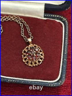 Vintage 9ct Gold & Red Garnet Pendant Necklace 14 36cm Chain 4.73g (D9K5)