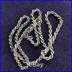 Vintage 9ct Gold Rope Chain Necklace 4.35g Twist Tricoloured