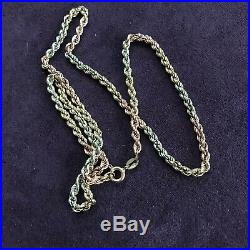 Vintage 9ct Gold Rope Chain Necklace 4.35g Twist Tricoloured
