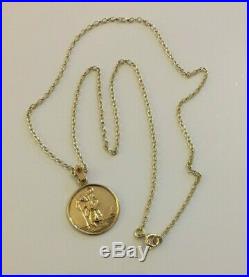 Vintage 9ct Gold St Christopher Charm Pendant & 20 Cable Link Necklace Chain